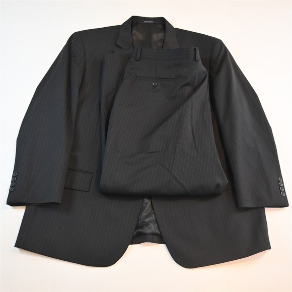 Pronto Uomo 50R 44x30 Black Striped 100% Wool Mens Jacket Pants Suit